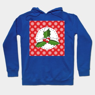 Holly Berry on Red White Snowflakes Pattern Hoodie